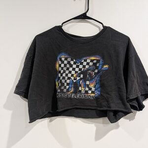 MTV  Black and Checkered Cropped Tee Size Xl